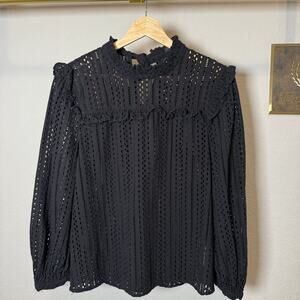Women's Madewell Black Pullover Long Sleeve‎ Eyelet Blouse Size Small